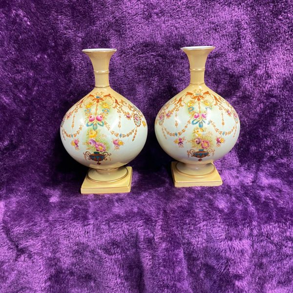 Pair Vases made by James Kent circa 1910 at Old Foley Pottery Loughton Staffordshire