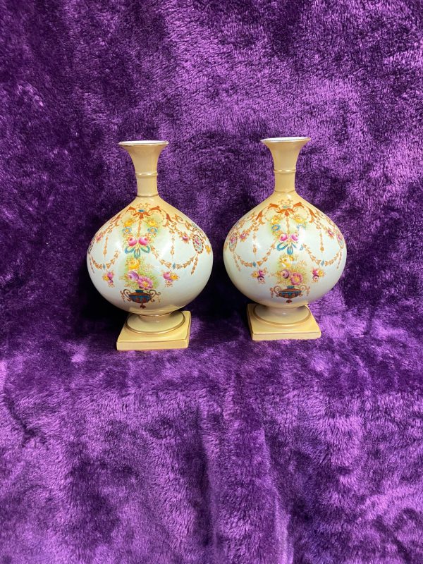 Pair Vases made by James Kent circa 1910 at Old Foley Pottery Loughton Staffordshire