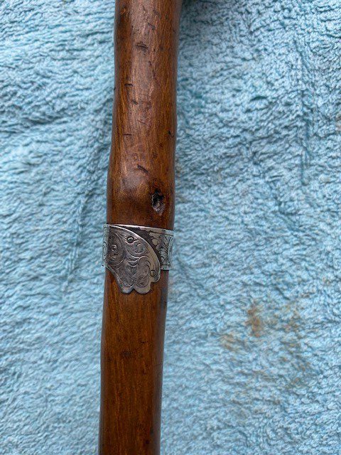 Antique 19th Century Irish Blackthorn Shillelagh With Silver Strap 522 Station Antiques 4485