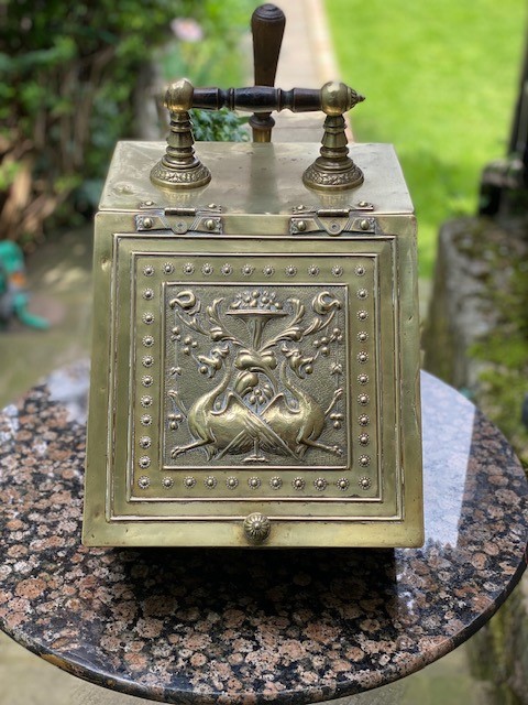 Antique English Copper Coal Scuttle with Original Shovel